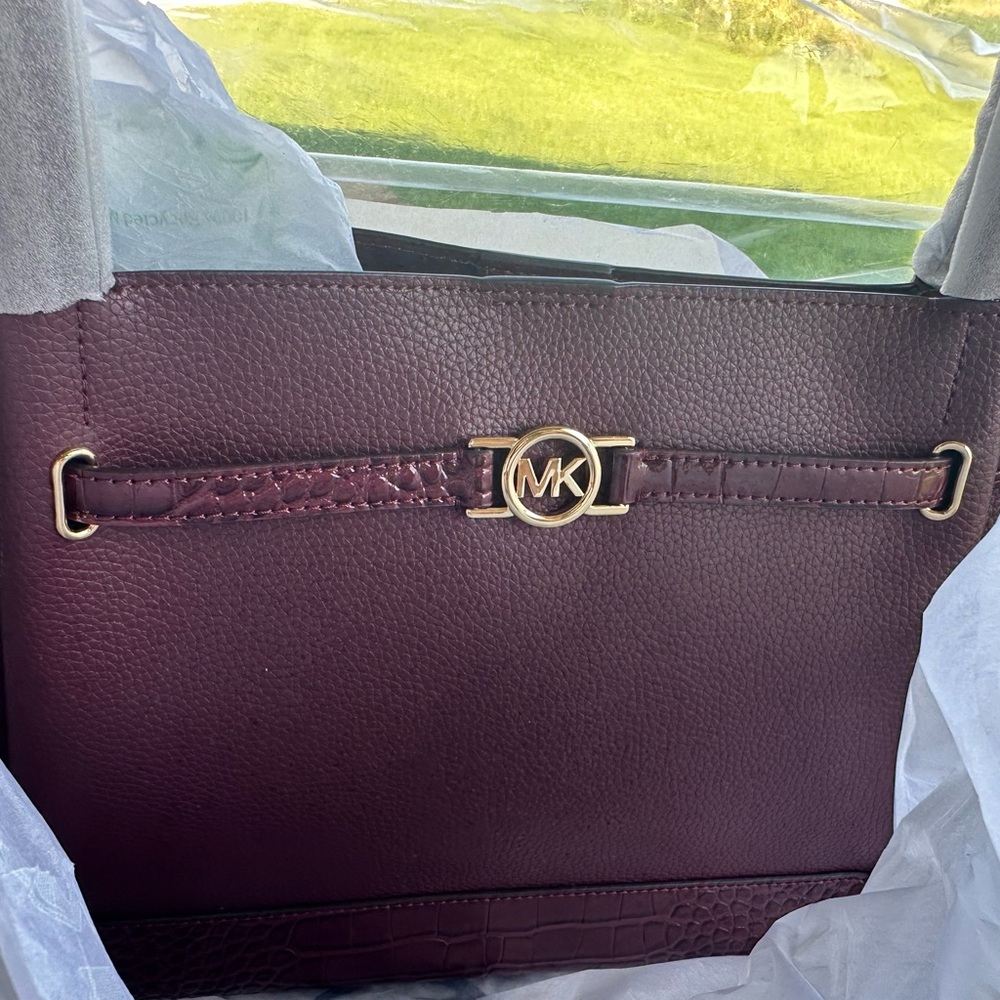 Michael Kors Deep Burgundy Tote with Gold Accents